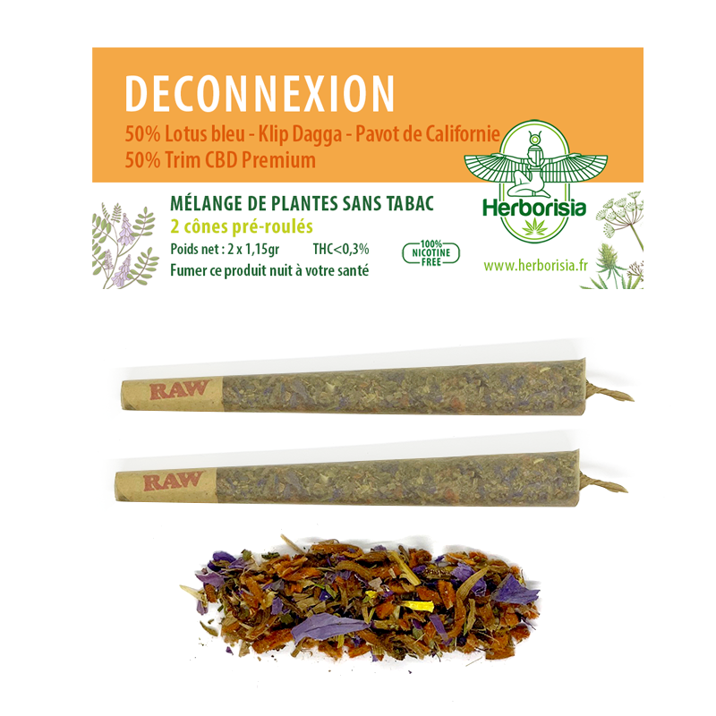 Cône pré-roulé | Mélange de plantes & fleurs CBD "DECONNEXION" - X2 1 Cône pré-roulé | Mélange de plantes & fleurs CBD "DECONNEXION" - X2