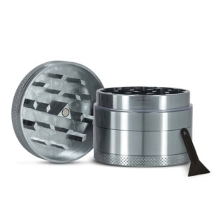 Grinder gris | argent en alu pour herbes, plantes sèches et CBD