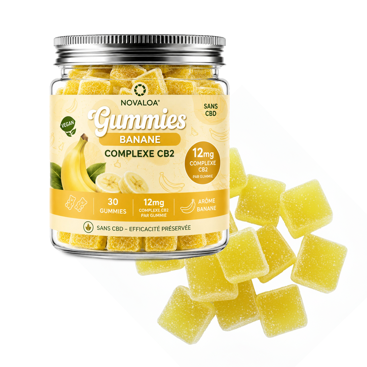 Gummies SÉRÉNITÉ Banane | Complexe CB2 - 12mg CB2 - Sans CBD - 90 grammes 1 Gummies Banane | Complexe CB2 - 12mg CB2 - Sans CBD - 90 grammes